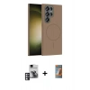 MARSİLYAN™- Galaxy S24 Ultra Kılıf Siluet Doku Özel Seri - Siyah AutoKit 5in1 Fiber Hayalet Polymer Nano Ekran Koruyucu + PVD Metal Kamera Lens - PE