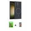 MARSİLYAN™- Galaxy S24 Ultra Kılıf Siluet Doku Özel Seri - Siyah AutoKit 5in1 Fiber Hayalet Polymer Nano Ekran Koruyucu + Raze Metal Kamera Lens - SI
