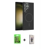 MARSİLYAN™- Galaxy S24 Ultra Kılıf Siluet Doku Özel Seri - Siyah Bilvis 3D Cam Ekran Koruyucu + Raze Metal Kamera Lens - MR
