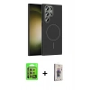 MARSİLYAN™- Galaxy S24 Ultra Kılıf Siluet Doku Özel Seri - Siyah Bilvis 3D Cam Ekran Koruyucu + Raze Metal Kamera Lens - SI