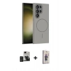 MARSİLYAN™- Galaxy S24 Ultra Kılıf Siluet Doku Özel Seri - Siyah Bilvis 3D Cam Ekran Koruyucu + PVD Metal Kamera Lens - SH