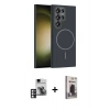 MARSİLYAN™- Galaxy S24 Ultra Kılıf Siluet Doku Özel Seri - Siyah Bilvis Hayalet Cam Ekran Koruyucu + PVD Metal Kamera Lens - PE