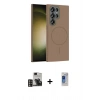 MARSİLYAN™- Galaxy S24 Ultra Kılıf Siluet Doku Özel Seri - Siyah Durable Full Glue Curved Hayalet Cam + PVD Metal Kamera Lens - GD