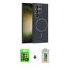 MARSİLYAN™- Galaxy S24 Ultra Kılıf Siluet Doku Özel Seri - Siyah Polymer Nano Ekran Koruyucu + Raze Metal Kamera Lens - SH