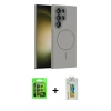 MARSİLYAN™- Galaxy S24 Ultra Kılıf Siluet Doku Özel Seri - Siyah Polymer Nano Ekran Koruyucu + Raze Metal Kamera Lens - SH