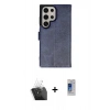 MARSİLYAN™- Galaxy S24 Ultra Kılıf Siluet Işık Serisi - Siyah Durable Full Glue Curved Cam + Kamera Lens Koruma Cam - SF