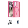MARSİLYAN™- Galaxy S24 Ultra Kılıf Siluet Minimal Prime - Siyah Durable Full Glue Curved Cam + Pembe PVD Metal Kamera Lens