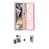 MARSİLYAN™- Galaxy S24 Ultra Kılıf Siluet Minimal Prime - Siyah Durable Full Glue Curved Cam + Pembe PVD Metal Kamera Lens