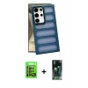 MARSİLYAN™- Galaxy S24 Ultra Kılıf Yadigar Doku Özel Seri - Siyah 360 Mat Full Body Arka Koruyucu + Raze Metal Kamera Lens - SH