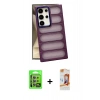 MARSİLYAN™- Galaxy S24 Ultra Kılıf Yadigar Doku Özel Seri - Siyah AutoKit 5in1 Fiber Polymer Nano Ekran Koruyucu + Raze Metal Kamera Lens - MR