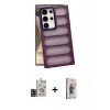MARSİLYAN™- Galaxy S24 Ultra Kılıf Yadigar Doku Özel Seri - Siyah Bilvis 3D Cam Ekran Koruyucu + Bilvis Titan Kamera Lens - SH