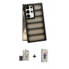 MARSİLYAN™- Galaxy S24 Ultra Kılıf Yadigar Doku Özel Seri - Siyah Bilvis 3D Cam Ekran Koruyucu + Bilvis Titan Kamera Lens - SH