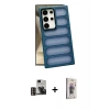 MARSİLYAN™- Galaxy S24 Ultra Kılıf Yadigar Doku Özel Seri - Siyah Bilvis 3D Cam Ekran Koruyucu + PVD Metal Kamera Lens - GD