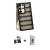 MARSİLYAN™- Galaxy S24 Ultra Kılıf Yadigar Doku Özel Seri - Siyah Bilvis 3D Cam Ekran Koruyucu + PVD Metal Kamera Lens - GD