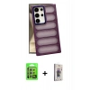 MARSİLYAN™- Galaxy S24 Ultra Kılıf Yadigar Doku Özel Seri - Siyah Bilvis 3D Cam Ekran Koruyucu + Raze Metal Kamera Lens - GS