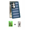 MARSİLYAN™- Galaxy S24 Ultra Kılıf Yadigar Doku Özel Seri - Siyah Bilvis 3D Cam Ekran Koruyucu + Raze Metal Kamera Lens - GS