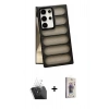 MARSİLYAN™- Galaxy S24 Ultra Kılıf Yadigar Doku Özel Seri - Siyah Bilvis 3D Cam Ekran Koruyucu + Kamera Lens Koruma Cam - SF