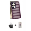 MARSİLYAN™- Galaxy S24 Ultra Kılıf Yadigar Doku Özel Seri - Siyah Bilvis 3D Cam Ekran Koruyucu + Kamera Lens Koruma Cam - SF