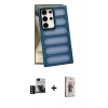 MARSİLYAN™- Galaxy S24 Ultra Kılıf Yadigar Doku Özel Seri - Siyah Bilvis 3D Cam Ekran Koruyucu + PVD Metal Kamera Lens - SH