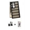 MARSİLYAN™- Galaxy S24 Ultra Kılıf Yadigar Doku Özel Seri - Siyah Bilvis 3D Cam Ekran Koruyucu + PVD Metal Kamera Lens - SH
