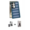 MARSİLYAN™- Galaxy S24 Ultra Kılıf Yadigar Doku Özel Seri - Siyah Bilvis Hayalet Cam Ekran Koruyucu + PVD Metal Kamera Lens - PE