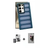 MARSİLYAN™- Galaxy S24 Ultra Kılıf Yadigar Doku Özel Seri - Siyah Bilvis Hayalet Cam Ekran Koruyucu + PVD Metal Kamera Lens - PE