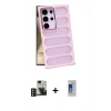 MARSİLYAN™- Galaxy S24 Ultra Kılıf Yadigar Doku Özel Seri - Siyah Durable Full Glue Curved Cam + Derin Mor PVD Metal Kamera Lens