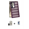 MARSİLYAN™- Galaxy S24 Ultra Kılıf Yadigar Doku Özel Seri - Siyah Durable Full Glue Curved Hayalet Cam + Bilvis Titan Kamera Lens - GD