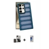 MARSİLYAN™- Galaxy S24 Ultra Kılıf Yadigar Doku Özel Seri - Siyah Durable Full Glue Curved Hayalet Cam + PVD Metal Kamera Lens - GD