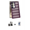 MARSİLYAN™- Galaxy S24 Ultra Kılıf Yadigar Doku Özel Seri - Siyah Durable Full Glue Curved Hayalet Cam + PVD Metal Kamera Lens - GD
