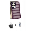 MARSİLYAN™- Galaxy S24 Ultra Kılıf Yadigar Doku Özel Seri - Siyah Durable Full Glue Curved Hayalet Cam + Şeffaf Kamera Lens Koruma Cam