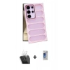 MARSİLYAN™- Galaxy S24 Ultra Kılıf Yadigar Doku Özel Seri - Siyah Durable Full Glue Curved Hayalet Cam + Şeffaf Kamera Lens Koruma Cam