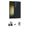 MARSİLYAN™- Galaxy S24 Ultra Kılıf Yankı Form Serisi - Siyah Durable Full Glue Curved Hayalet Cam + PVD Metal Kamera Lens - GD