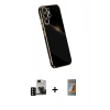 MARSİLYAN™- Galaxy S24 Ultra Kılıf Yankı Serisi - Siyah AutoKit 5in1 Fiber Hayalet Polymer Nano Ekran Koruyucu + PVD Metal Kamera Lens - SH