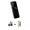 MARSİLYAN™- Galaxy S24 Ultra Kılıf Yankı Serisi - Siyah AutoKit 5in1 Fiber Polymer Nano Ekran Koruyucu + PVD Metal Kamera Lens - DNMR