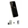 MARSİLYAN™- Galaxy S24 Ultra Kılıf Yankı Serisi - Siyah Durable Full Glue Curved Cam + Bilvis Titan Kamera Lens - SH