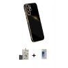 MARSİLYAN™- Galaxy S24 Ultra Kılıf Yankı Serisi - Siyah Durable Full Glue Curved Cam + Bilvis Titan Kamera Lens - GD