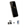 MARSİLYAN™- Galaxy S24 Ultra Kılıf Yankı Serisi - Siyah Durable Full Glue Curved Cam + PVD Metal Kamera Lens - GD