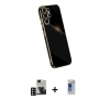 MARSİLYAN™- Galaxy S24 Ultra Kılıf Yankı Serisi - Siyah Durable Full Glue Curved Hayalet Cam + PVD Metal Kamera Lens - DNMR