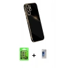 MARSİLYAN™- Galaxy S24 Ultra Kılıf Yankı Serisi - Siyah Durable Full Glue Curved Hayalet Cam + Raze Metal Kamera Lens - GI