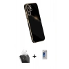 MARSİLYAN™- Galaxy S24 Ultra Kılıf Yankı Serisi - Siyah Durable Full Glue Curved Hayalet Cam + Kamera Lens Koruma Cam - SF