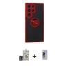 MARSİLYAN™- Galaxy S24 Ultra Kılıf Yörünge Çizgi - Siyah Durable Full Glue Curved Cam + Bilvis Titan Kamera Lens - GD