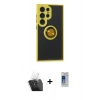 MARSİLYAN™- Galaxy S24 Ultra Kılıf Yörünge Çizgi - Siyah Durable Full Glue Curved Cam + Kamera Lens Koruma Cam - SF