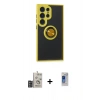 MARSİLYAN™- Galaxy S24 Ultra Kılıf Yörünge Çizgi - Siyah Durable Full Glue Curved Hayalet Cam + Bilvis Titan Kamera Lens - DNMR