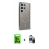 MARSİLYAN™- Galaxy S24 Ultra Kılıf Zirve Doku Prime - Siyah Vanessa Magic Hayalet Cam + Raze Metal Kamera Lens - SH