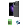 MARSİLYAN™- Galaxy S25 Edge Kılıf Eksen Form Prime - Siyah 3D Antistatik Cam Ekran Koruyucu + Raze Metal Kamera Lens - SH