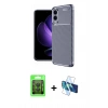 MARSİLYAN™- Galaxy S25 Edge Kılıf Eksen Form Prime - Siyah 3D Antistatik Cam Ekran Koruyucu + Raze Metal Kamera Lens - SH