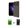 MARSİLYAN™- Galaxy S25 Edge Kılıf Eksen Form Prime - Siyah 3D Antistatik Hayalet Cam Ekran Koruyucu + Raze Metal Kamera Lens - SH
