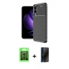 MARSİLYAN™- Galaxy S25 Edge Kılıf Eksen Form Prime - Siyah 3D Antistatik Hayalet Cam Ekran Koruyucu + Raze Metal Kamera Lens - SH