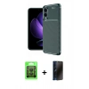 MARSİLYAN™- Galaxy S25 Edge Kılıf Eksen Form Prime - Siyah 3D Antistatik Hayalet Cam Ekran Koruyucu + Raze Metal Kamera Lens - SH
